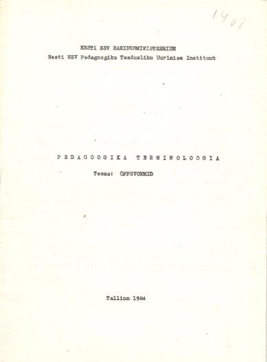 Pedagoogika terminoloogia Teema: õppevormid kaanepilt – front cover