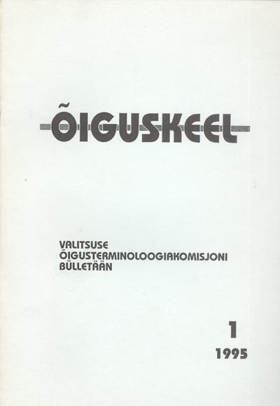 Õiguskeel 1995 (1) Valitsuse õigusterminoloogiakomisjoni bülletään kaanepilt – front cover