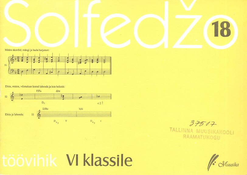 Solfedžo 18 Töövihik VI klassile kaanepilt – front cover