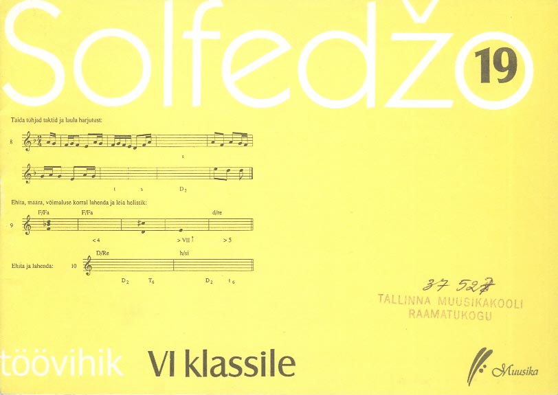 Solfedžo 19 Töövihik VI klassile kaanepilt – front cover