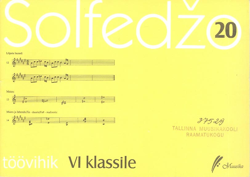 Solfedžo 20 Töövihik VI klassile kaanepilt – front cover