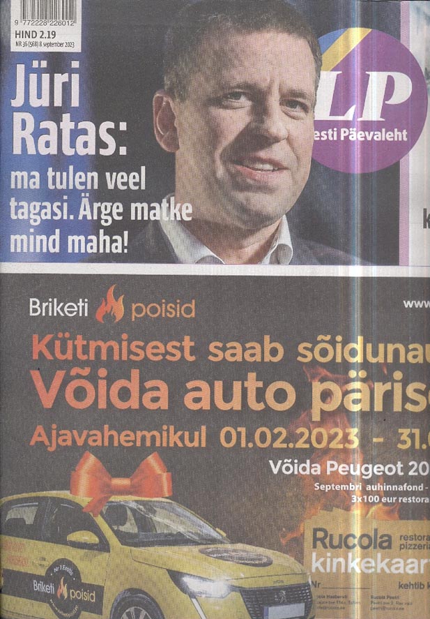 Jüri Ratas: ärge matke mind maha! Eesti Päevaleht, 8. september 2023 kaanepilt – front cover