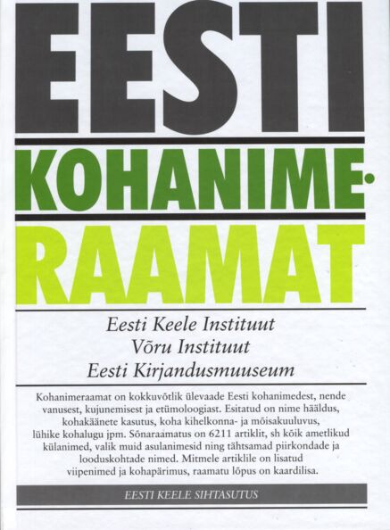 Eesti kohanimeraamat kaanepilt – front cover