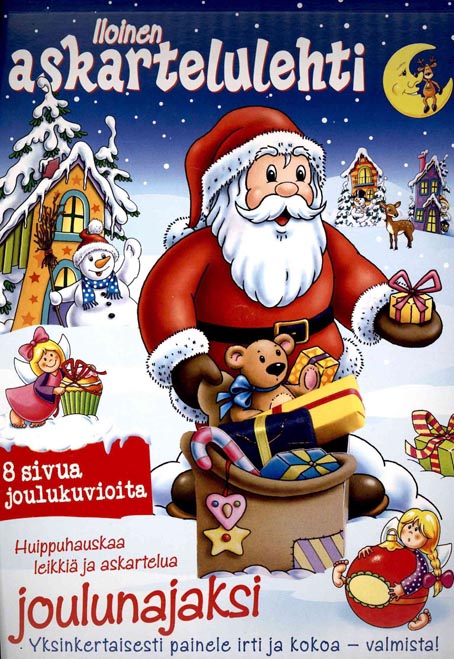 Iloinen askartelulehti 8 sivua joulukuvioita Huippuhauskaa leikkiä ja askartelua joulunajaksi kaanepilt – front cover