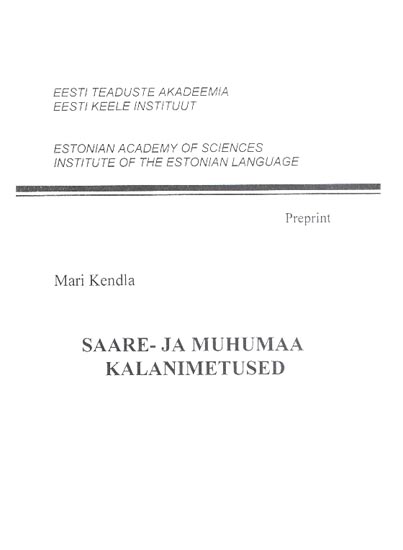 Saare- ja Muhumaa kalanimetused kaanepilt – front cover